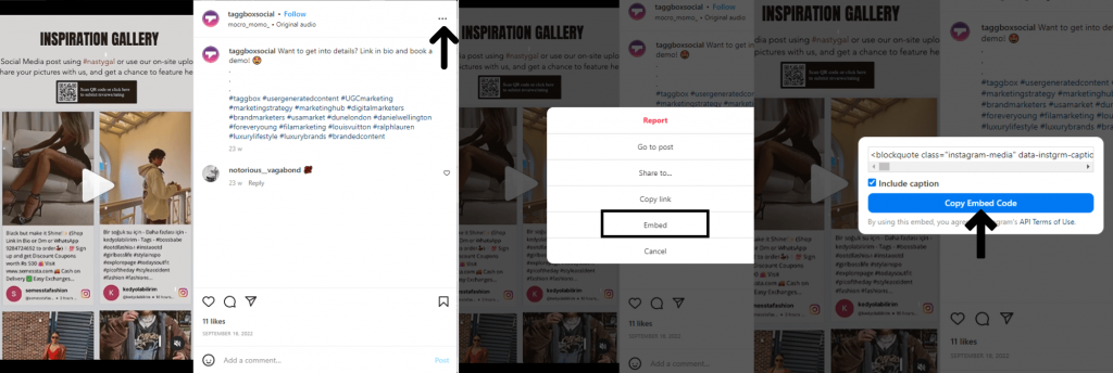 embed Instagram HTML Code in your website