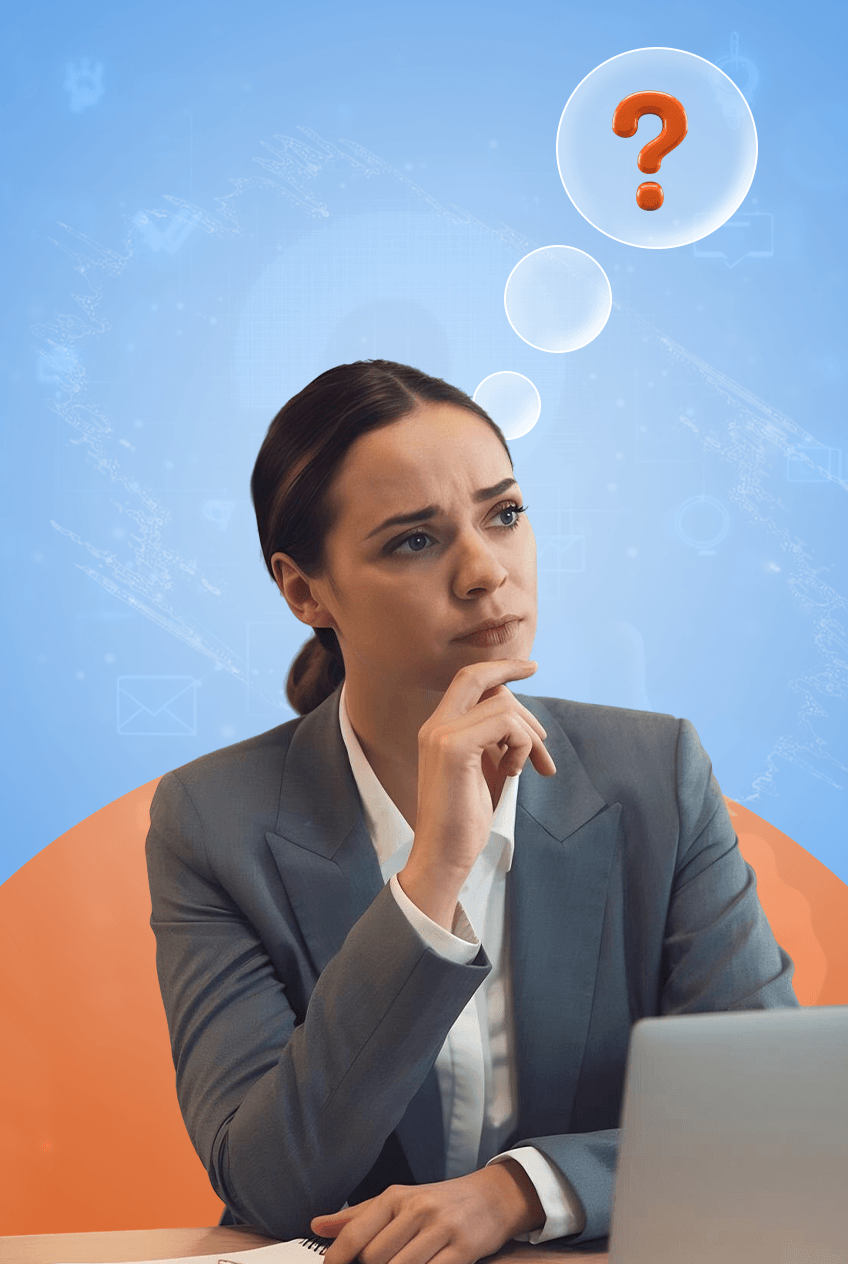 Frequently asked questions illustration with Q&A bubbles and tech buyer