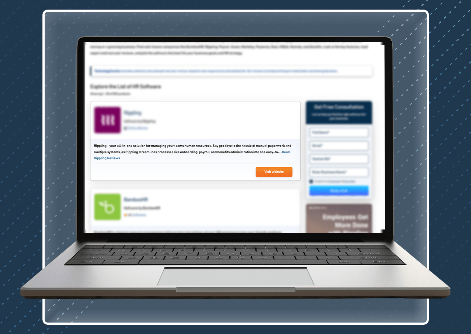 Search results style mockup showing a highlighted high intent listing with a Visit Site button