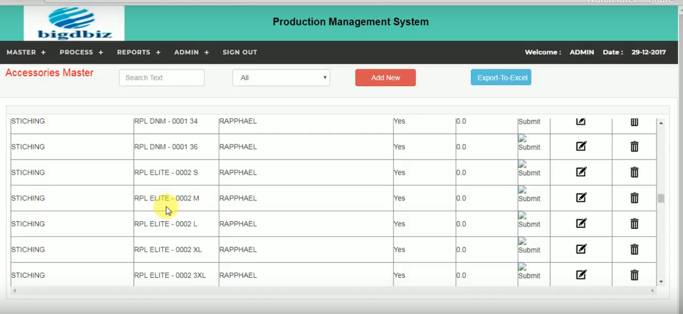 Bigdbiz Textile ERP Screenshots
