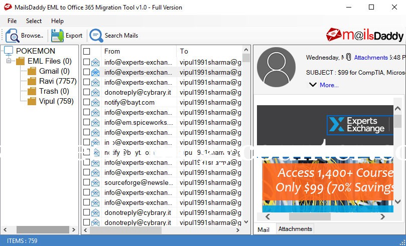 MailsDaddy EML to Office 365 Migration Screenshots