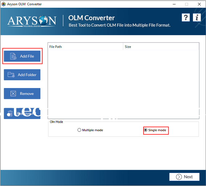 Aryson OLM Converter Screenshots