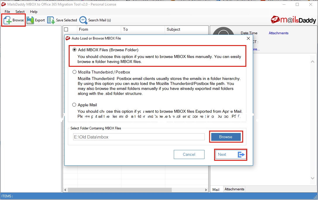 MailsDaddy MBOX To Office 365 Migration Screenshots