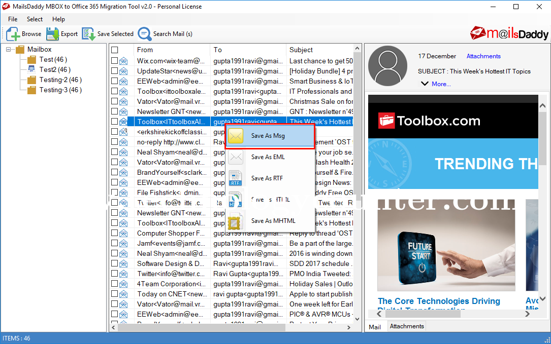 MailsDaddy MBOX To Office 365 Migration Screenshots