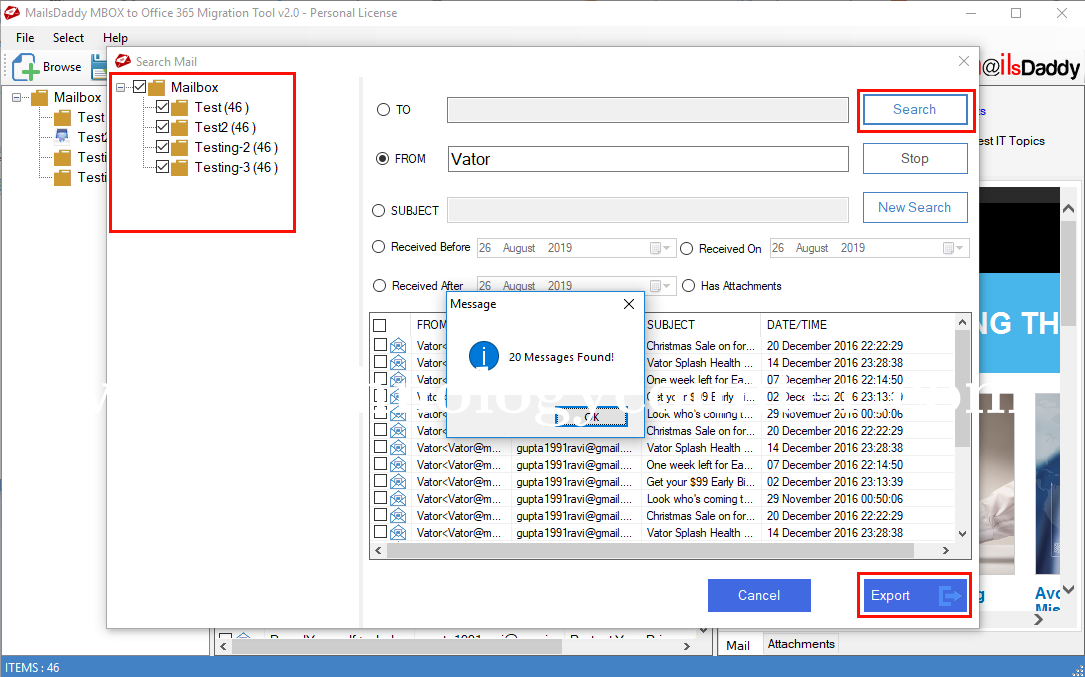 MailsDaddy MBOX To Office 365 Migration Screenshots