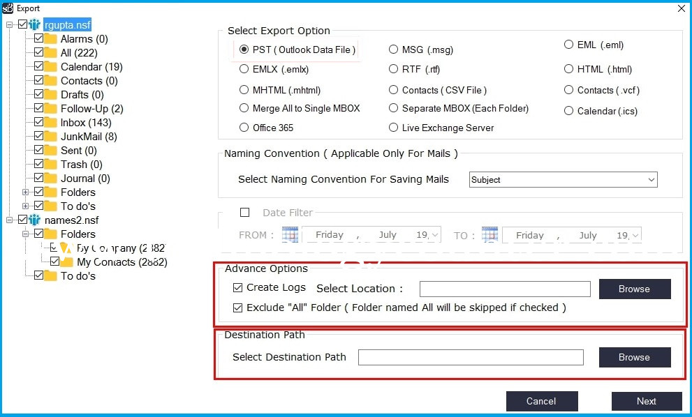 SysBud Lotus Notes to Outlook Converter Screenshots