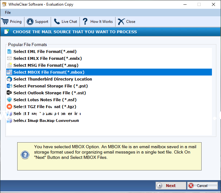 WholeClear MBOX to IMAP Converter Screenshots
