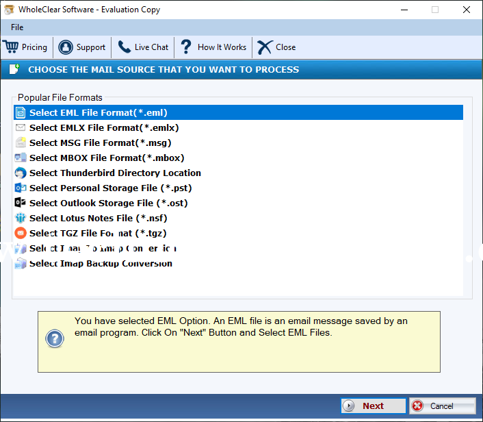 WholeClear EML to IMAP Converter Screenshots