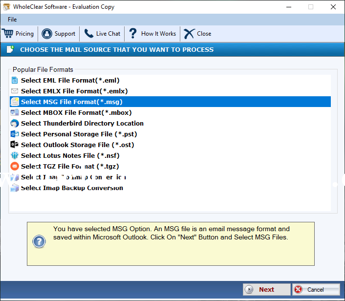 WholeClear MSG to IMAP Converter Screenshots