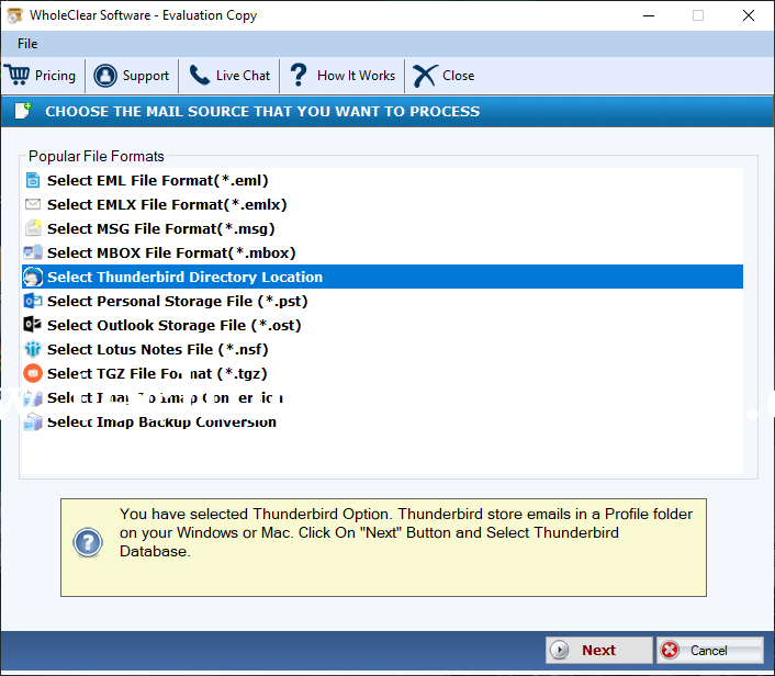 WholeClear Thunderbird to IMAP Converter Screenshots
