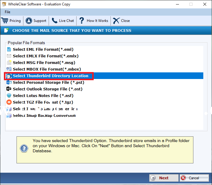 WholeClear Thunderbird to PDF Converter Screenshots