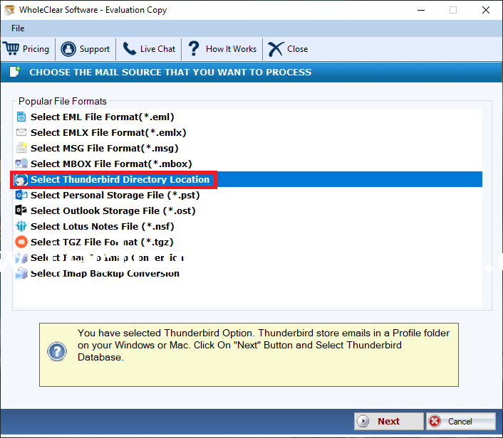 WholeClear Thunderbird to EML Converter Screenshots