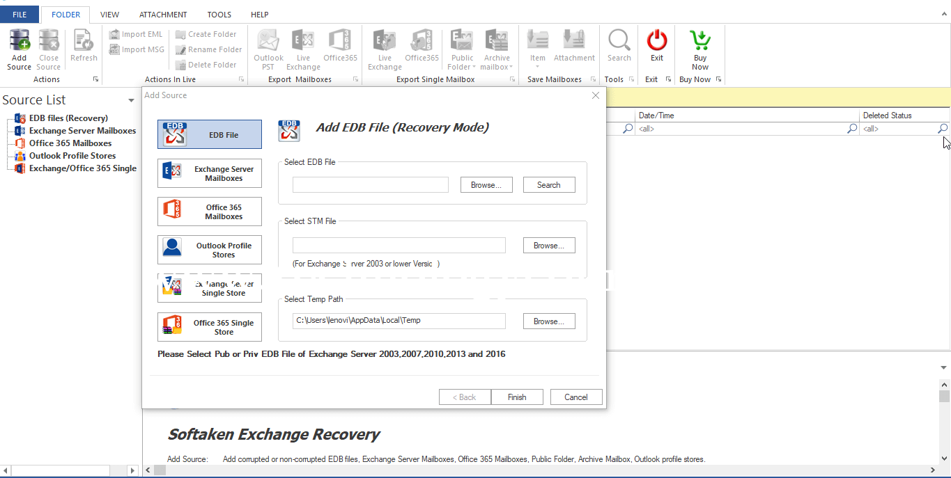 WholeClear Exchange Recovery Screenshots
