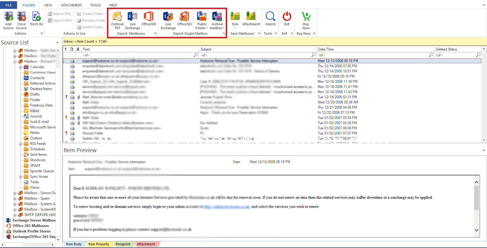 WholeClear Exchange Recovery Screenshots