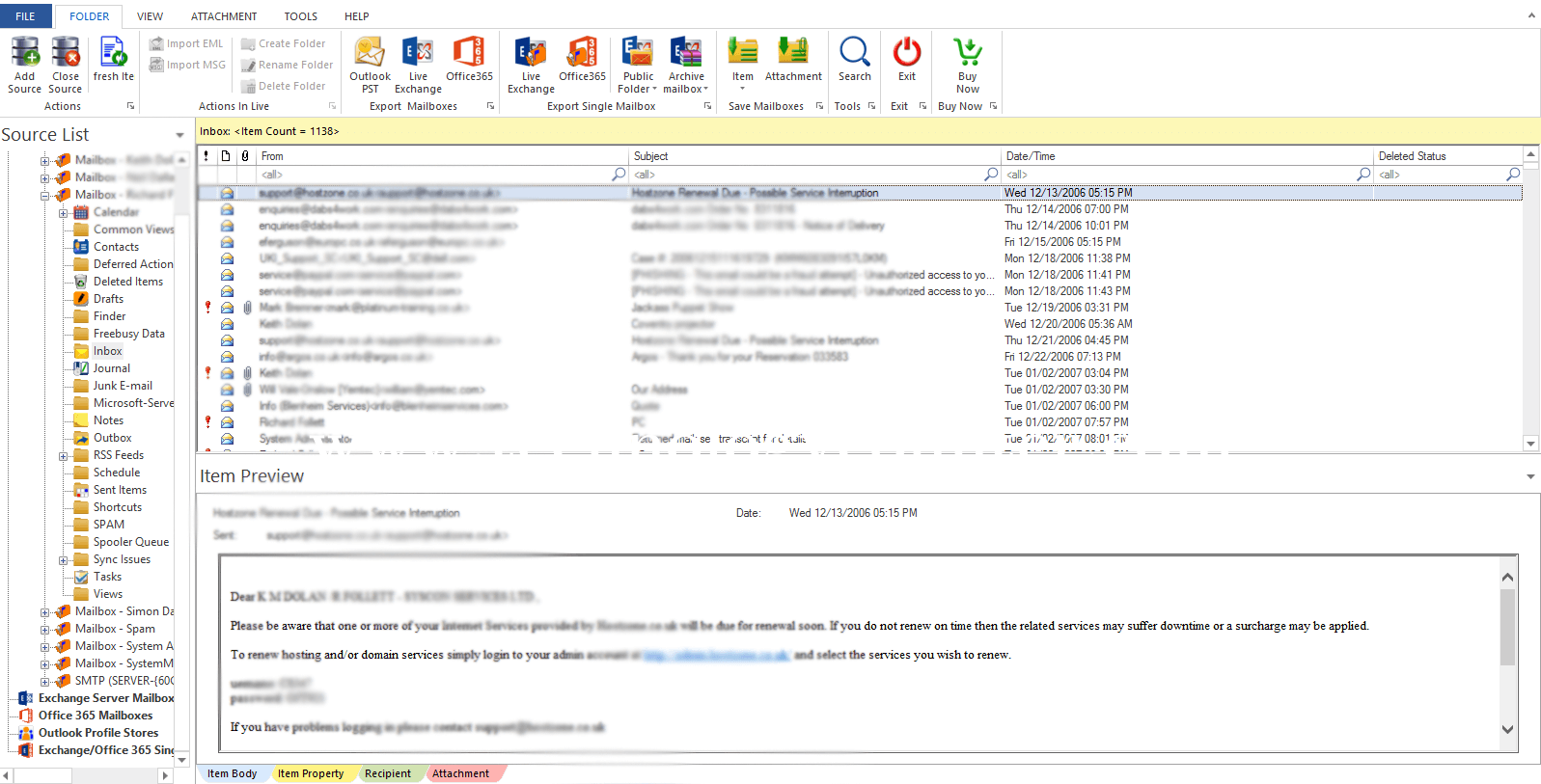 WholeClear Exchange Recovery Screenshots