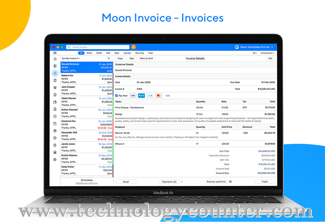 Moon Invoice Screenshots