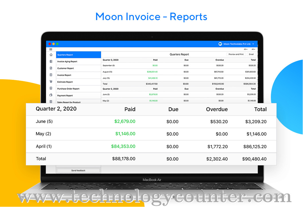 Moon Invoice Screenshots