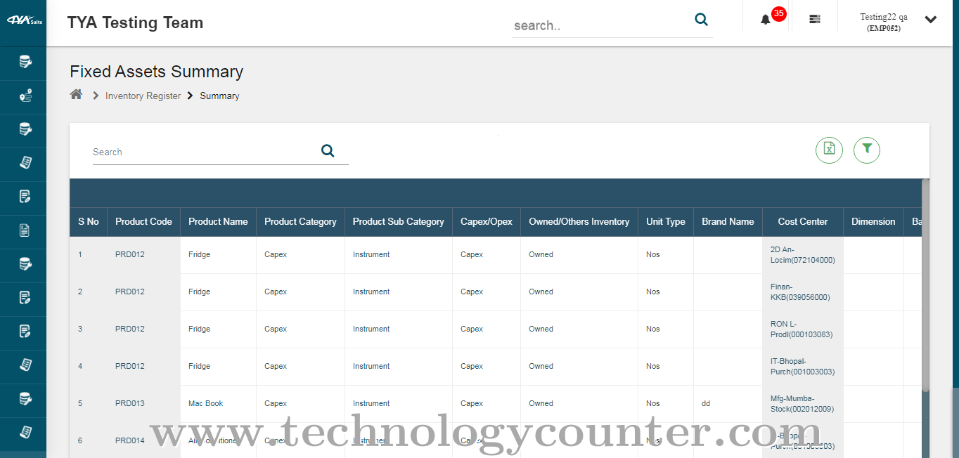 TYASuite Asset Management Screenshots