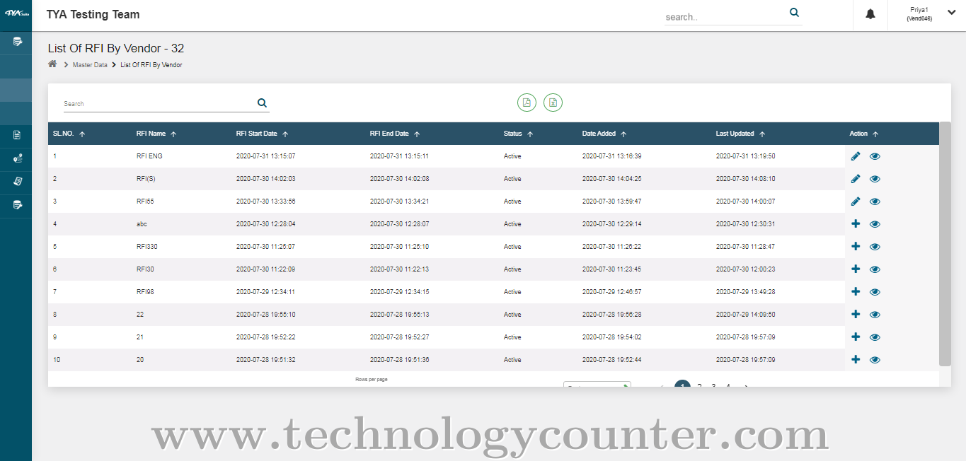 TYASuite Vendor Management Screenshots