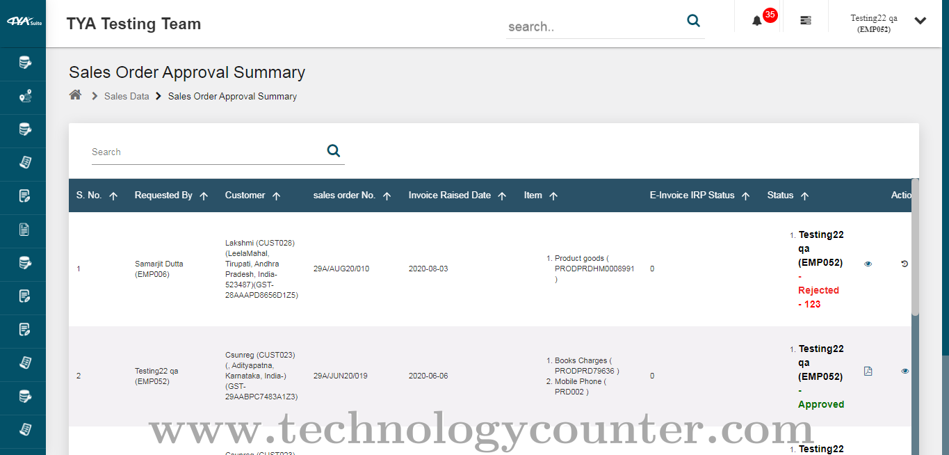 TYASuite Sales Order Management Screenshots