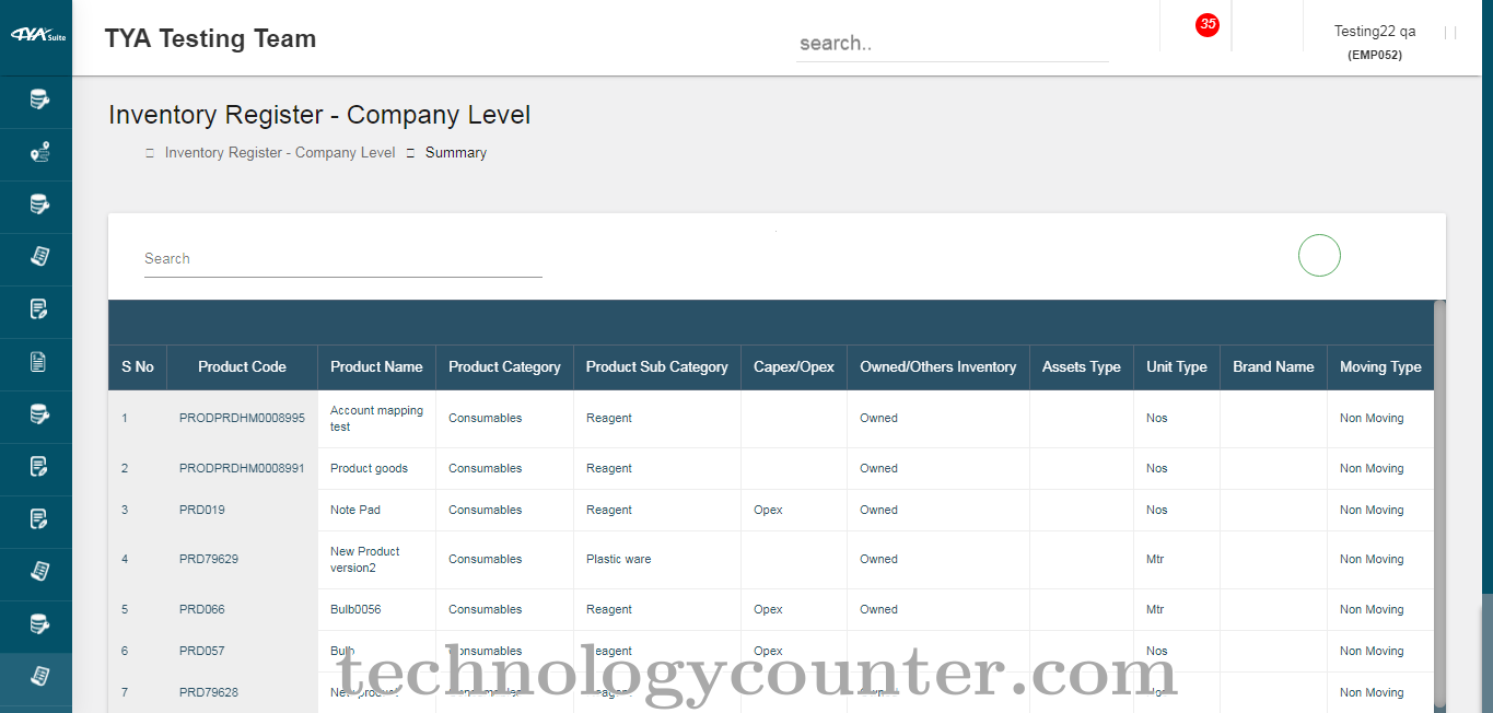 TYASuite Inventory management Screenshots