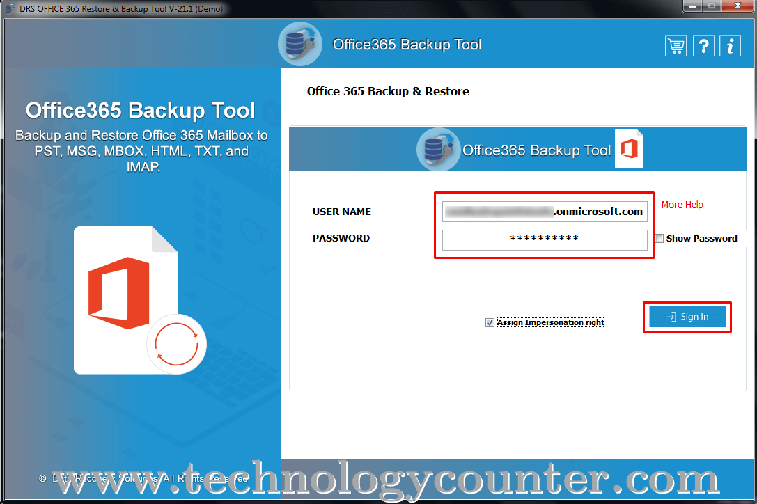DRS Office 365 Email Backup Screenshots