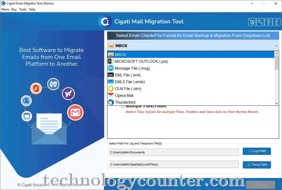 Cigati Mail Migration Screenshots