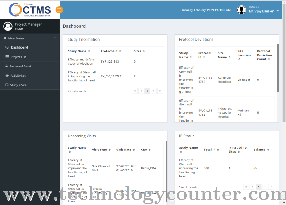 Clinion CTMS Screenshots