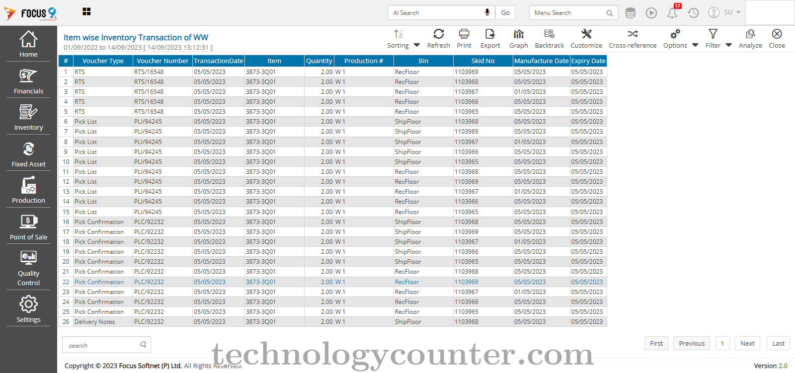 Focus WMS Screenshots