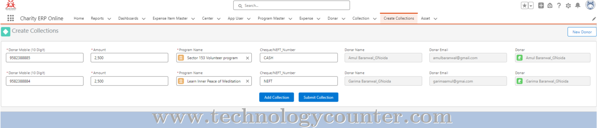 Online Charity ERP Screenshots
