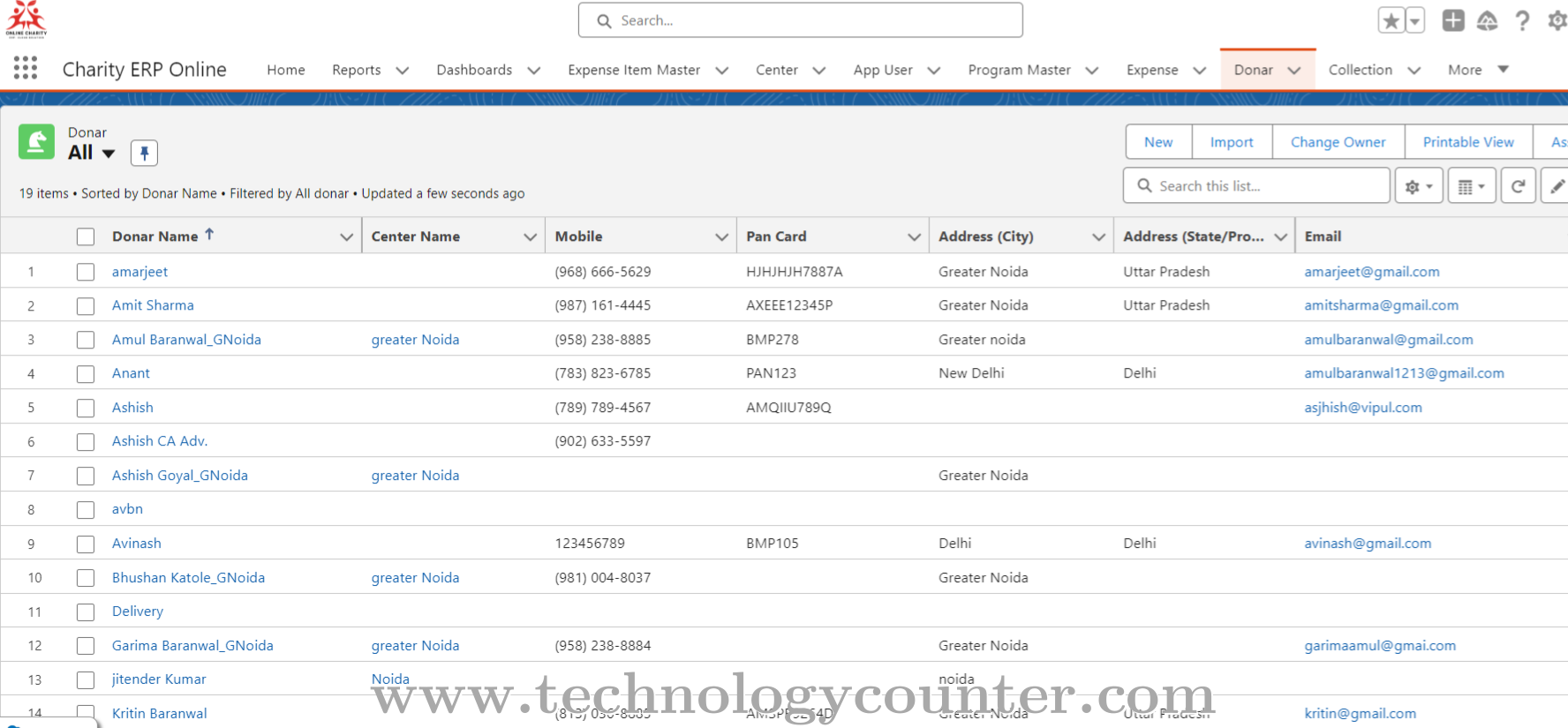 Online Charity ERP Screenshots