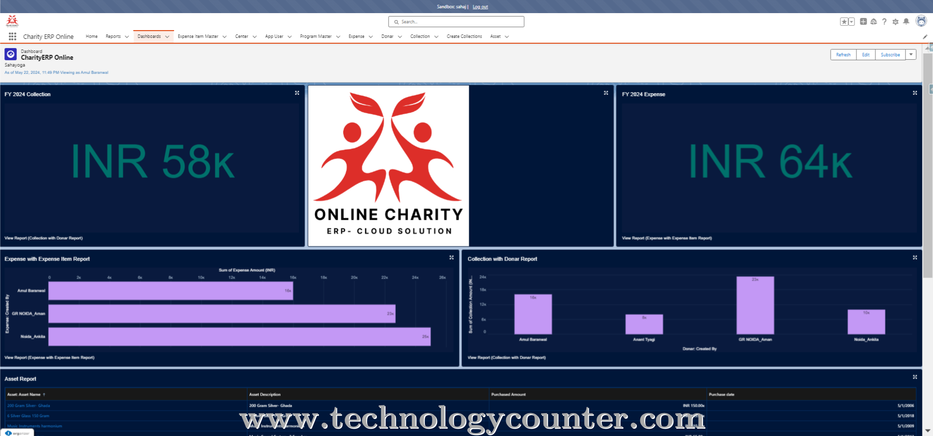 Online Charity ERP Screenshots