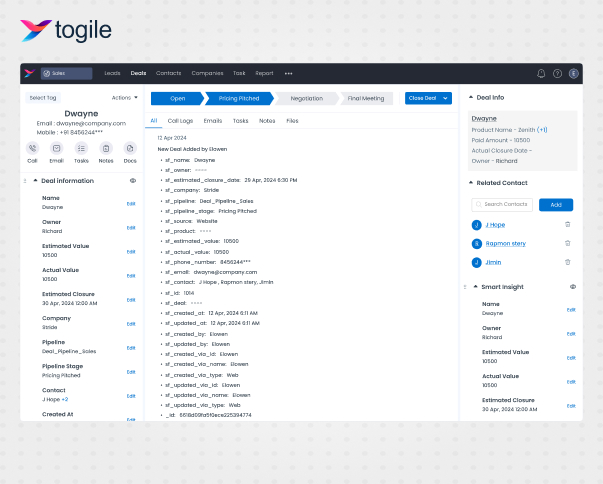 Togile CRM Screenshots