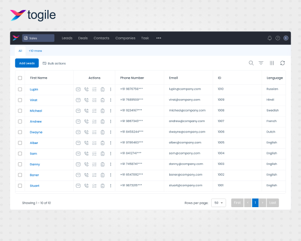 Togile CRM Screenshots