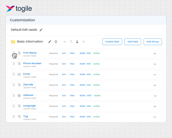Togile CRM Screenshots