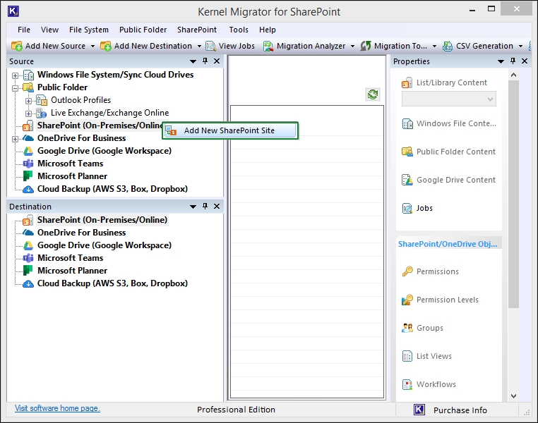 Kernel Migration for SharePoint Screenshots