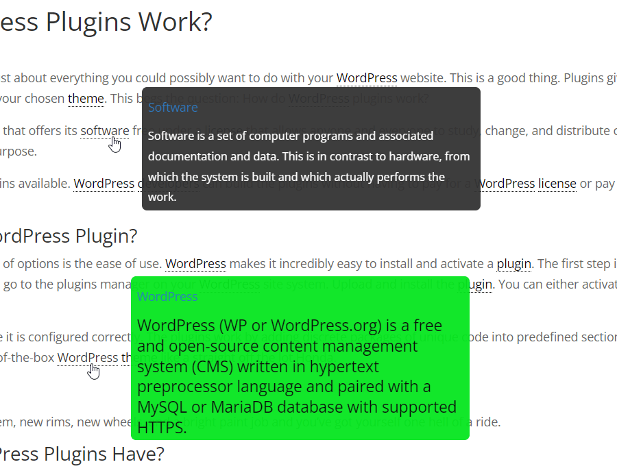 Tooltip Glossary Plugin Screenshots