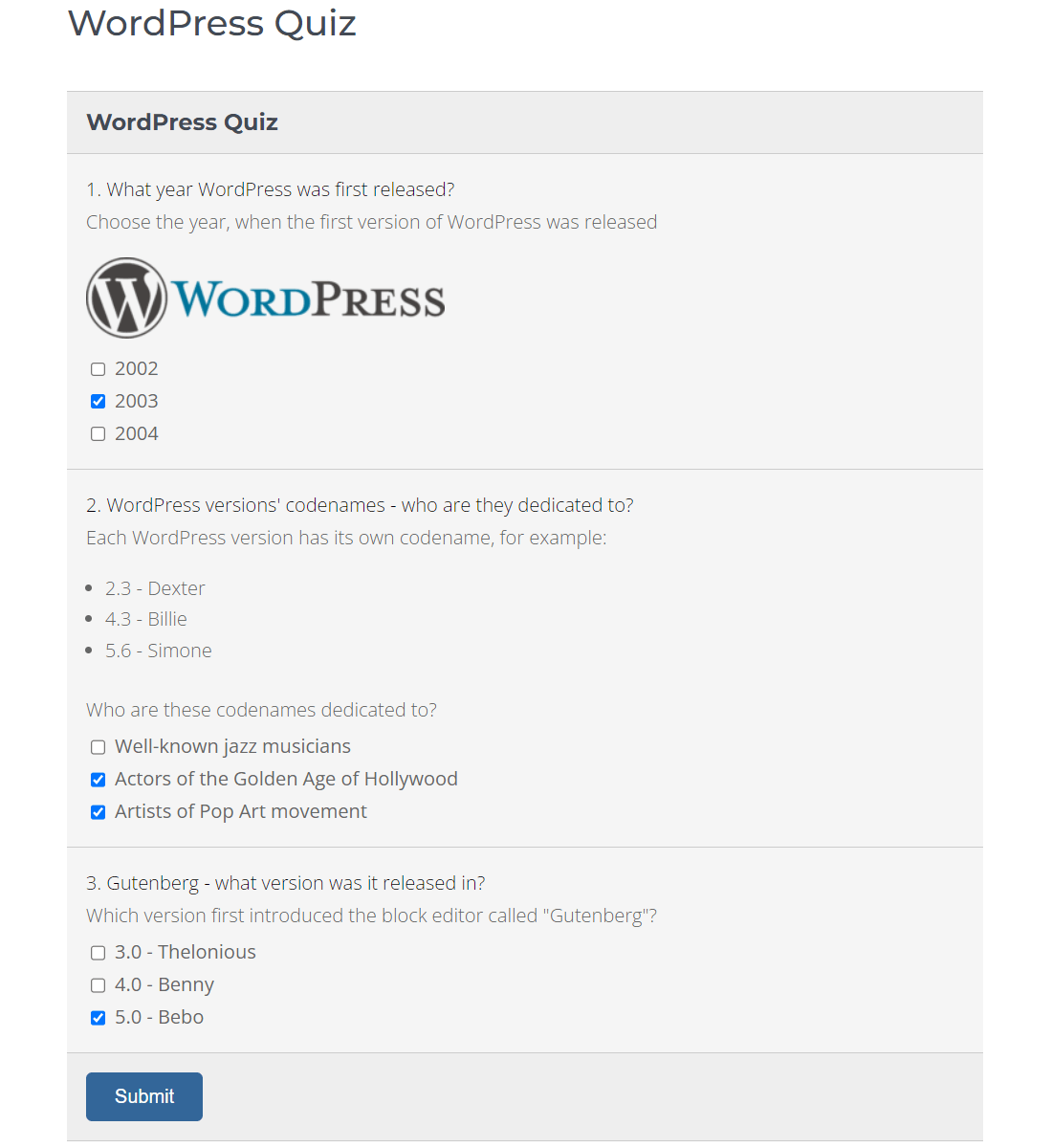 WordPress Quiz Manager Plugin Screenshots