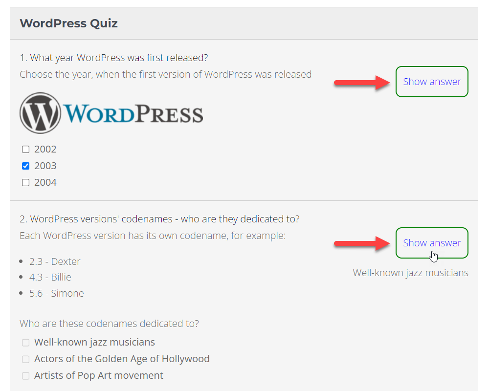 WordPress Quiz Manager Plugin Screenshots