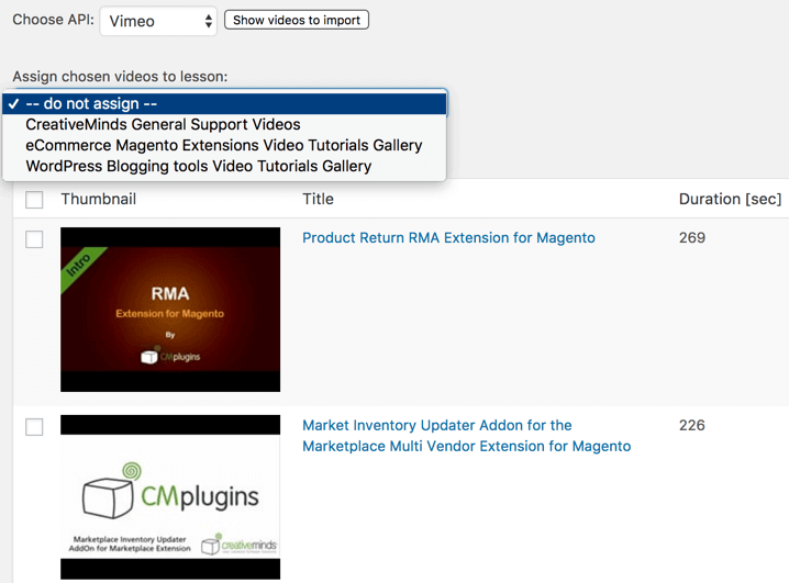 WordPress Video Lessons Manager Plugin Screenshots