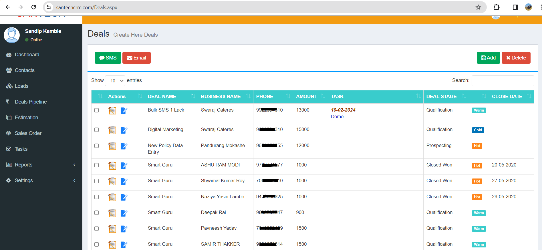 SANTECH CRM Screenshots