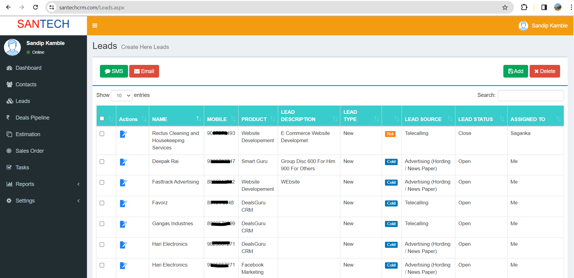 SANTECH CRM Screenshots