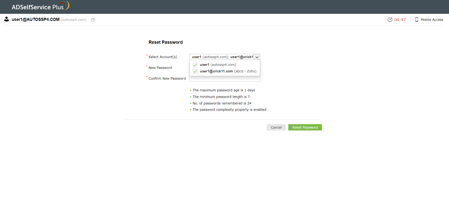 ManageEngine ADSelfService Plus Screenshots