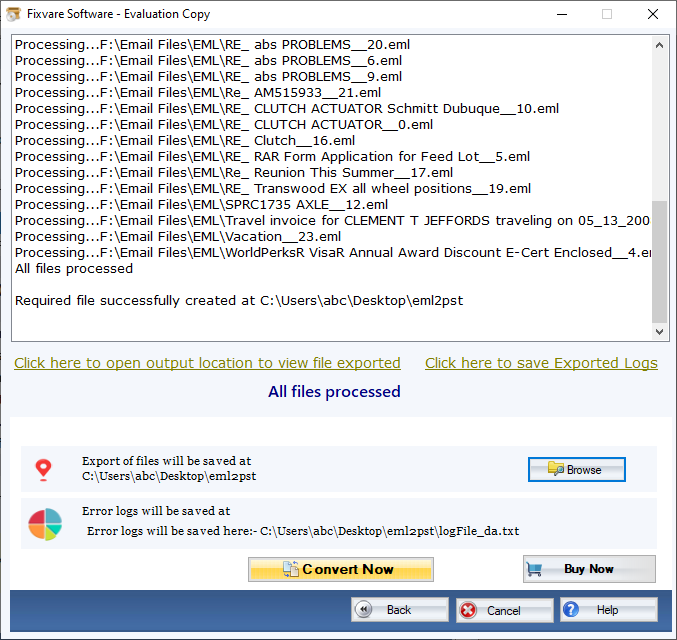 FixVare EML to PST Converter Screenshots