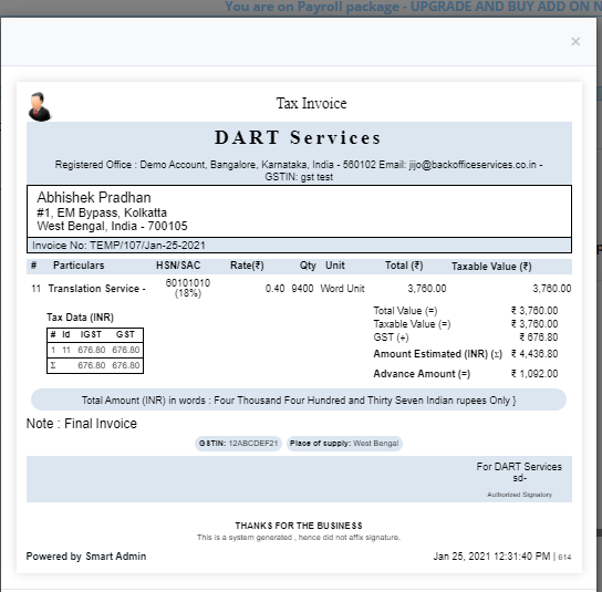 Smart Admin - Invoice Screenshots