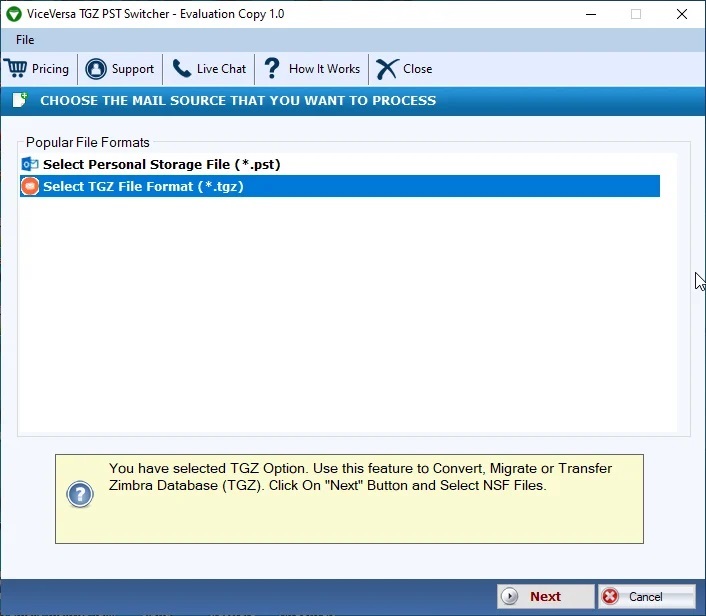 ViceVersa TGZ to PST Converter Screenshots