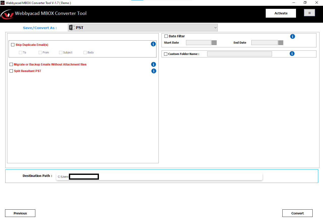 WebbyAcad MBOX Converter Tool Screenshots