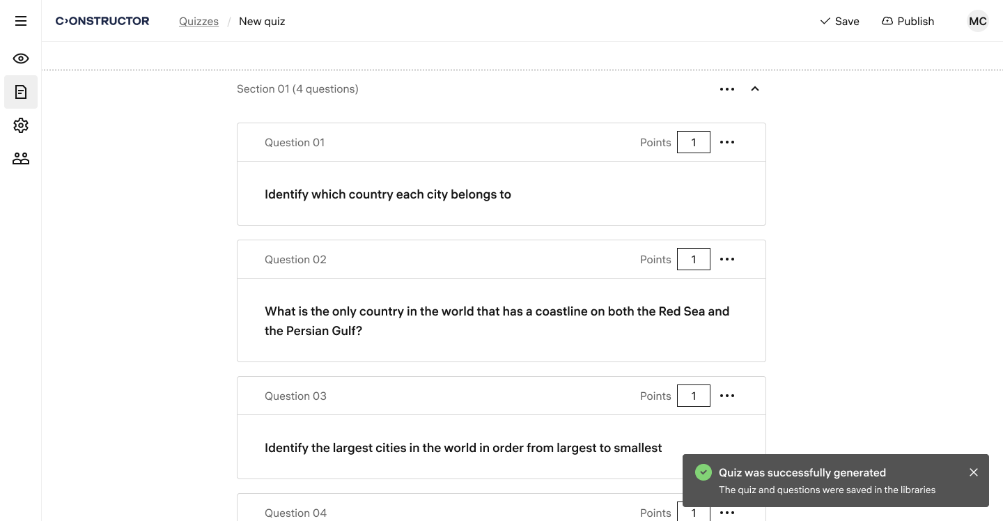 Constructor Assess Screenshots
