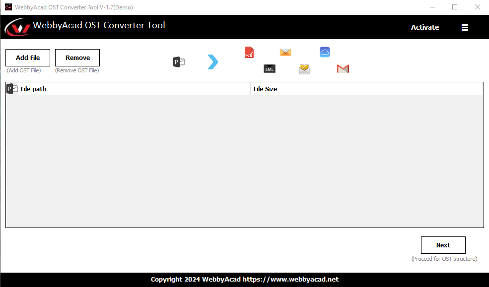 WebbyAcad OST to PST Converter Screenshots