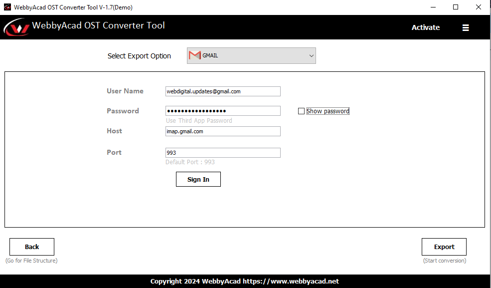 WebbyAcad OST to PST Converter Screenshots